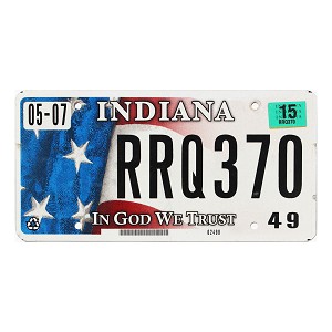 2015 Indiana License Plate #RRQ370