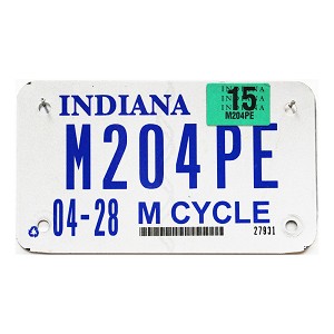 2015 Indiana Motorcycle License Plate #M204PE