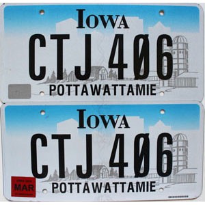 2015 Iowa License Plates Pair #CTJ406