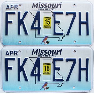 2015 Missouri License Plates Pair #FK4E7H