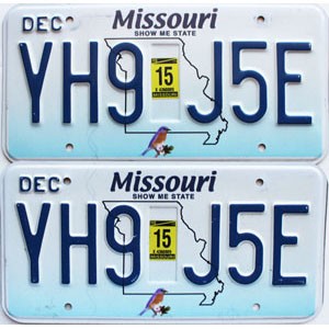 2015 Missouri License Plates Pair #YH9J5E