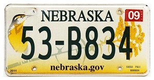 2015 Nebraska License Plate #53B834