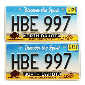 2015 North Dakota License Plates Pair #HBE997