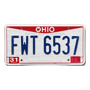 2015 Ohio License Plate #FWT6537