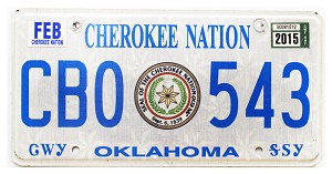2015 Oklahoma Cherokee Nation License Plate #CB0543