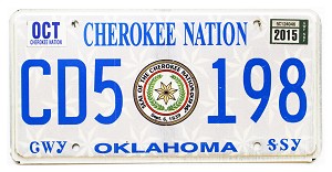2015 Oklahoma Cherokee Nation License Plate #CD5198