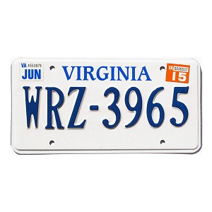 2015 Virginia License Plate #WRZ3965