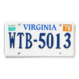 2015 Virginia License Plate #WTB5013
