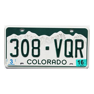 2016 Colorado License Plate #308VQR