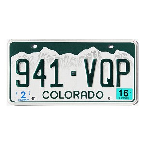 2016 Colorado License Plate #941VQP
