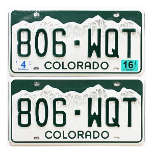 2016 Colorado License Plates Pair #806WQT