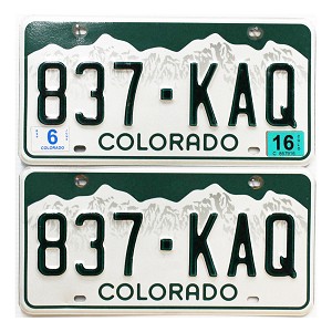 2016 Colorado License Plates Pair #837KAQ