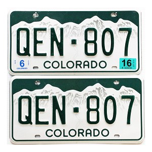 2016 Colorado License Plates Pair #QEN807