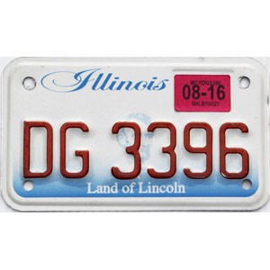 2016 Illinois Motorcycle License Plate #DG3396