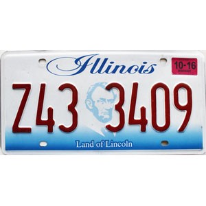 2016 Illinois License Plate #Z433409