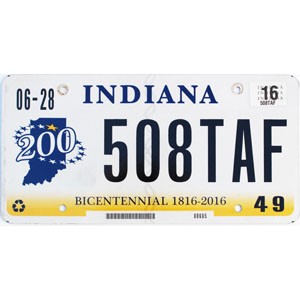 2016 Indiana License Plate #508TAF