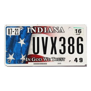 2016 Indiana License Plate #UVX386