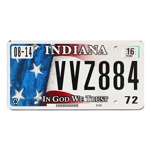 2016 Indiana License Plate #VVZ884