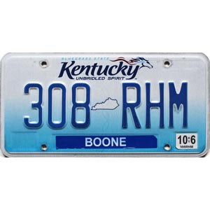2016 Kentucky License Plate #308RHM