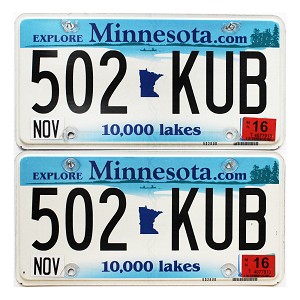 2016 Minnesota License Plates Pair #502KUB