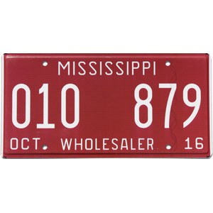 2016 Mississippi Wholesaler License Plate #010879