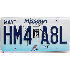 2016 Missouri License Plate #HM4A8L