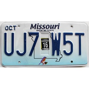 2016 Missouri License Plate #UJ7W5T