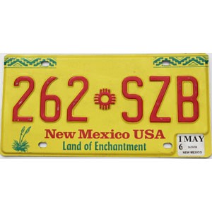 2016 New Mexico License Plate #262SZB