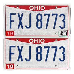 2016 Ohio License Plates Pair #FXJ8773