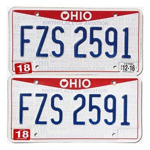 2016 Ohio License Plates Pair #FZS2591