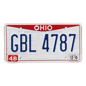2016 Ohio License Plate #GBL4787