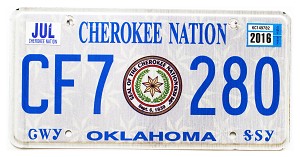 2016 Oklahoma Cherokee Nation License Plate #CF7280