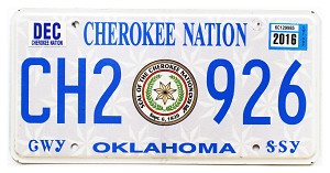 2016 Oklahoma Cherokee Nation License Plate #CH2926