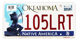 2016 Oklahoma License Plate #105LRT