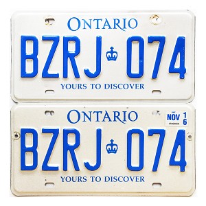 2016 Ontario License Plates Pair #BZRJ074