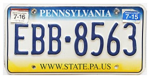 2016 Pennsylvania License Plate #EBB8563