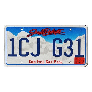 2016 South Dakota License Plate #1CJG31