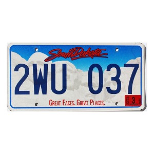 2016 South Dakota License Plate #2WU037