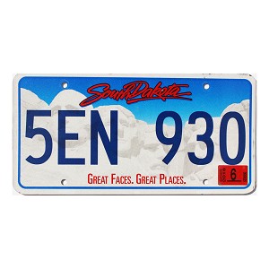 2016 South Dakota License Plate #5EN930