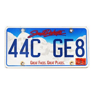 2016 South Dakota License Plate #44CGE8