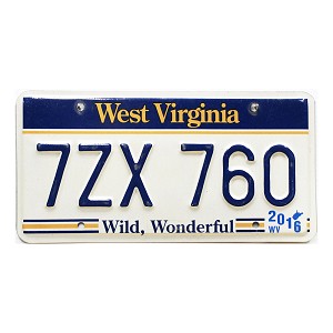2016 West Virginia License Plate #7ZX760