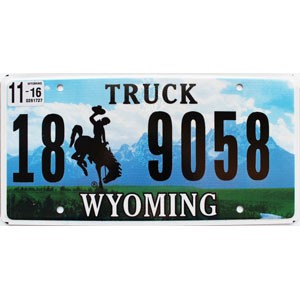 2016 Wyoming Truck License Plate #189058