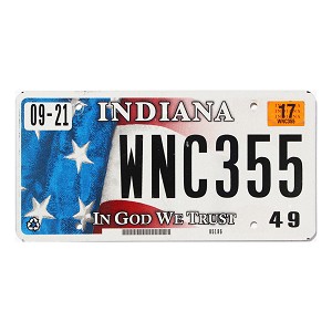2017 Indiana License Plate #WNC355