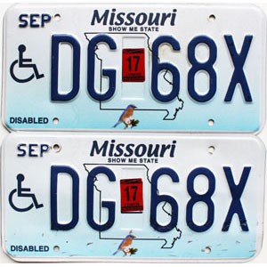 2017 Missouri Disabled License Plates Pair #DG68X
