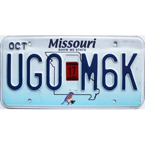 2017 Missouri License Plate #UG0M6K