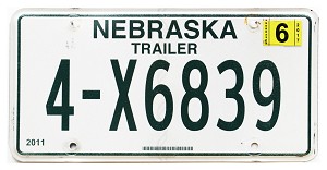 2017 Nebraska Trailer License Plate #4X6839