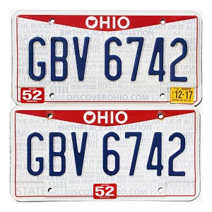 2017 Ohio License Plates Pair #GBV6742