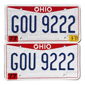 2017 Ohio License Plates Pair #GOU9222