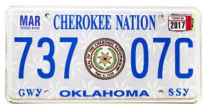 2017 Oklahoma Cherokee Nation License Plate #73707C