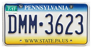 2017 Pennsylvania License Plate #DMM3623